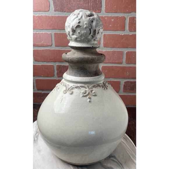 Uttermost Cream Ceramic Crackle Glaze Decorative Bottle Urn Finial Stopper 14" - Picture 7 of 9